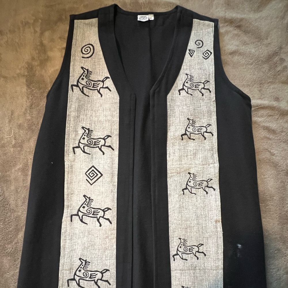 Black and Gray Sleeveless native vest Dress with Horse Pattern
